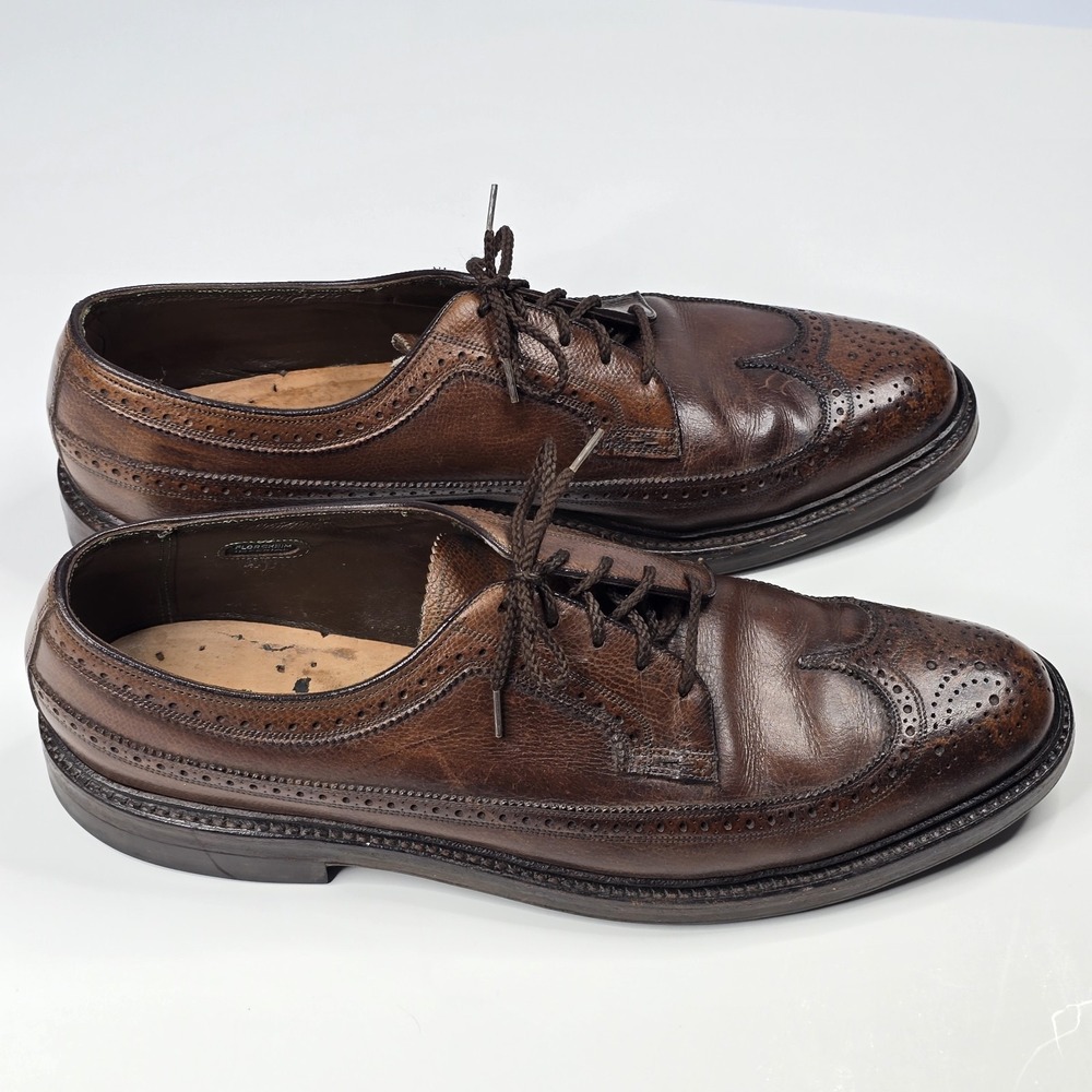 Vintage Imperial Florsheim 12 Brown Pebbled Leather Lace Up Wing Tip Dress Shoes